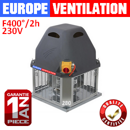 Tourelle d'extraction restaurant 280 - monophasé 230v - 1500 m3/h - 250w - F400°/2h pour hotte professionnelle